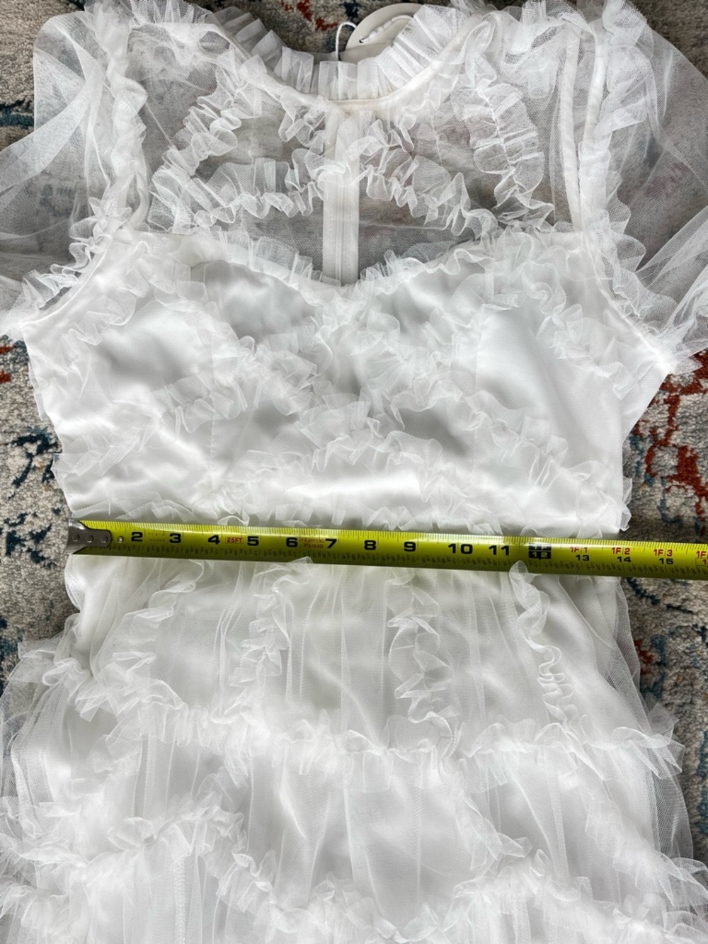 Untamed Petals Dreamer Maxi Dress White Small NWT Sheer Ruffle Bridal Boho - Picture 12 of 13